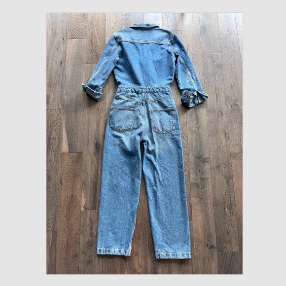 Zara Denim Utility Jumpsuit NWT Button Front Size S Blue Cotton One Piece - Picture 3 of 7